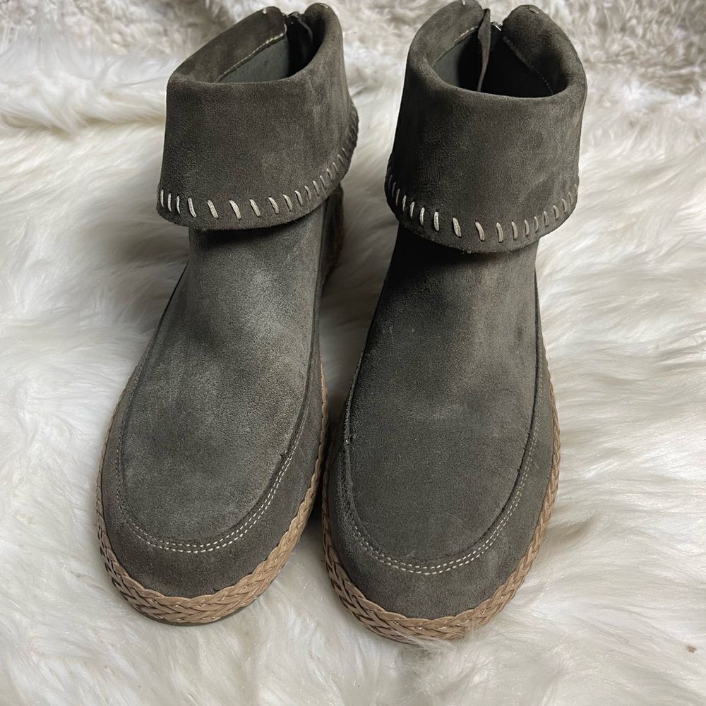 UGG Varney Slate Gray leather suede Moccasins Ankle Boots Back zipper SZ11